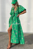 Relaxed Look Sun Moon and Stars Print Puff Sleeve Button Pocketed Loose Maxi Dress