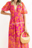 V Neck Multi Print Stretch Waist Hidden Zip Maxi Dress