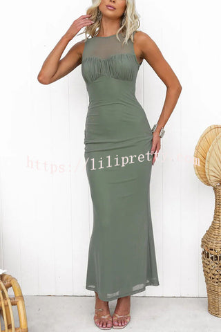 Bentley Mesh Ruched Bust Back Tie-up Stretch Maxi Dress