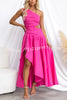 Ruisa Cotton Blend One Shouder Cutout Asymmetrical High Low Maxi Dress