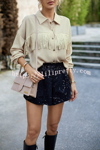 Solid Color Single Breasted Fringed Long Sleeve Shirt