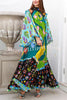 Living Drama Unique Print Contrast Ruffle Trim Bell Sleeve Loose Maxi Dress