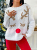 White Christmas Elk Crochet Round-Neck Sweater Tops