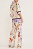 Kielan Satin Contrast Fun Print Elastic Waist Pocketed Wide Leg Pants