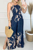 Halter Neck Slit Wide Leg Jumpsuit