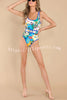 The Sun Shines Soleil Unique Print Round Neck Belted One-piece Swimsuit
