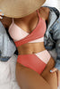 Color Block Thick Pit Strip Cross Strap High Waist Bikini