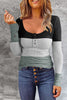Multicolor Button Gradient Long Sleeve Stretch Top