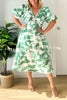 V Neck Multi Print Stretch Waist Hidden Zip Maxi Dress