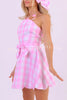 Barbie Pink Plaid Printed Bow Tie Mini Dress