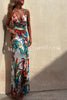Rainforest Paradise Tropical Print Cutout Back Crossover Stretch Maxi Dress