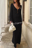 V Neck Button Down Knitted Cutout Long Sleeved Cover Up