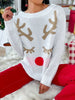 White Christmas Elk Crochet Round-Neck Sweater Tops