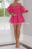 Barbie Night Square Patterned Fabric Puff Sleeve Elastic Waist Mini Dress