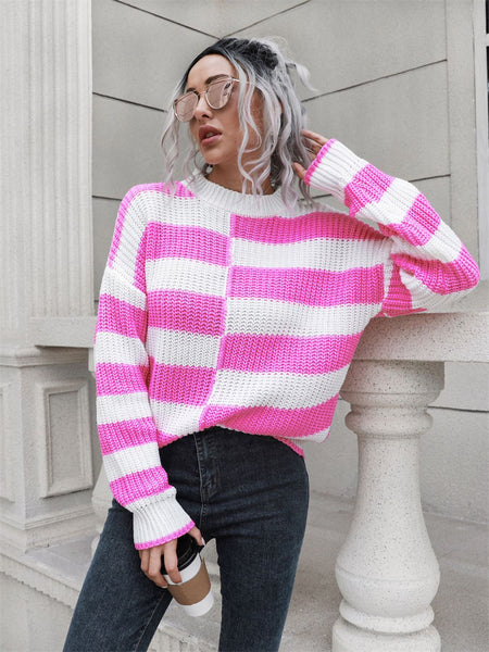 Long Sleeve Design for Women Stripe Knit Sweater