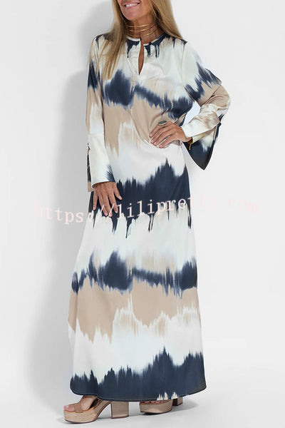 Tie Dye V Neck Pullover Long Sleeve Maxi Dress
