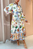 Hopeful Moments Tropical Fruit Print Balloon Sleeve Patchwork Shirt Midi Dress