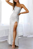 Stunning Views Sequined One Shoulder Slit Maxi Dress