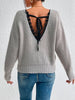 Fashion Long Sleeves V-Back Split-Joint Lace V-Neck Sweater Tops