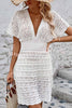 Simple V Neck Wavy Pattern Hollow Short Sleeved Cover Ups
