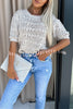 Round Neck Open Knit Short Sleeved Shirt