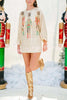 Beauty At The Ball Sequined Nutcracker Print Balloon Sleeve Mini Dress