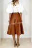 The Karina Faux Leather High Waist Swing Midi  Skirt