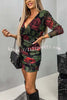 Blooming Roses Printed Mesh Ruched Long Sleeve Mini Dress
