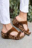 Leopard Peep Toe Studded Slide Wedge Sandals