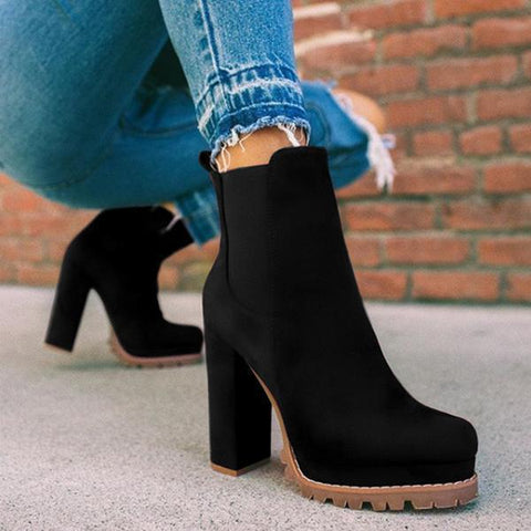 Lydiashoes Elastic Panel Slip On Chunky Heel Ankle Booties