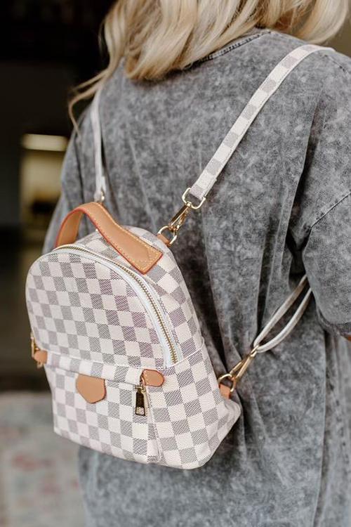 Luxe Checkered Backpack - Ivory