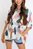 Print Cuffed Sleeves Peplum Blouse