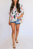 Print Cuffed Sleeves Peplum Blouse
