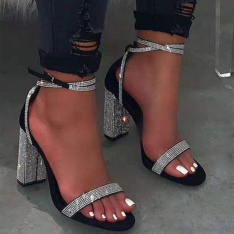 Women Fashion Rhinestone Buckle Strap High Heel Sandals