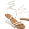 Women Fashion Web Celebrity Style Pu Rhinestone Lace-up Flat Sandals
