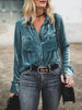 Women'S Retro Velvet Pocket Long Sleeve Shirt