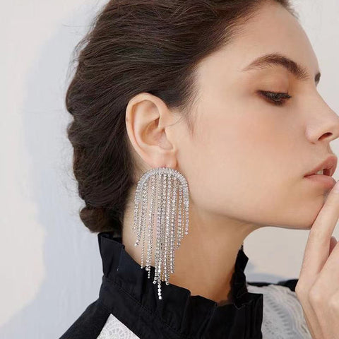 Shining rhinestone fringe earings