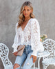White lace slim v-neck top