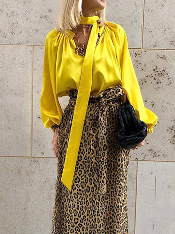 Sexy puff sleeve pure color top