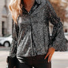 Dark gray sequins lapel loose shirt