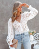 White lace slim v-neck top
