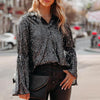 Dark gray sequins lapel loose shirt