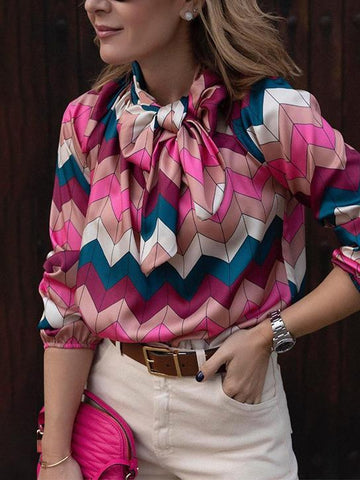 Color block lace-up print top