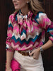 Color block lace-up print top