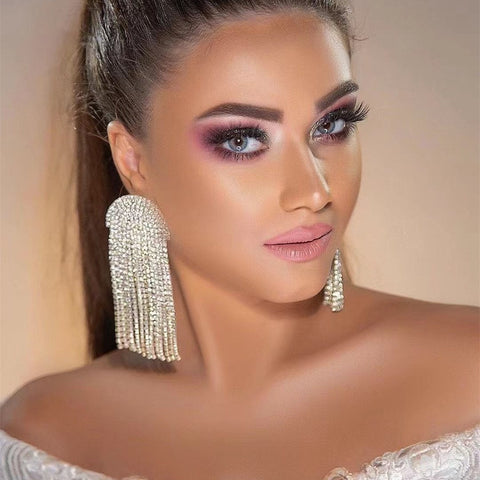 Half-round rhinestone fringe earings