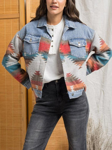 Pattern joint denim jacket