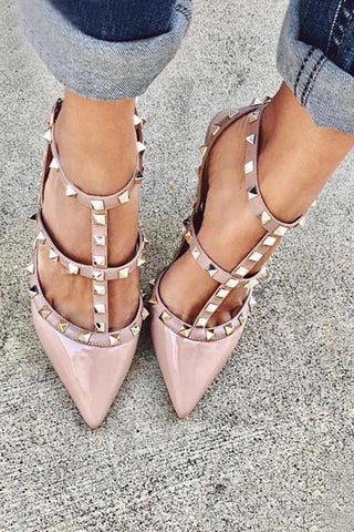 Rivet Pointed Toe High Heels Pump